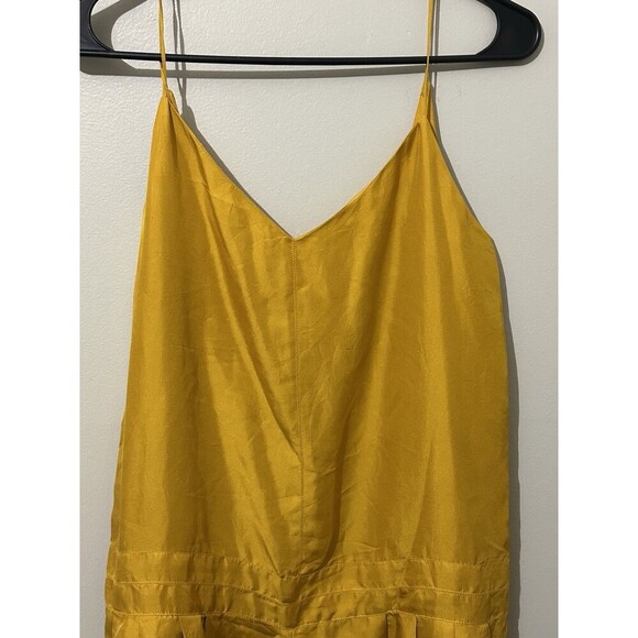 Rag & Bone Old Gold 100 % Silk Dune Romper sz 2 Spaghetti Straps Satin Pockets - Picture 2 of 12